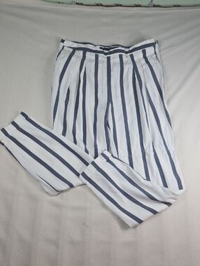 Zara Basic White and Light Blue Striped Pants